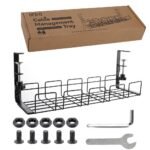 No Drill Under Desk Cable Management Tray, Space-Saving Rack, Sturdy Metal Wire Organizer Basket for Office and Home Standing Desk, 40x13x15cm
