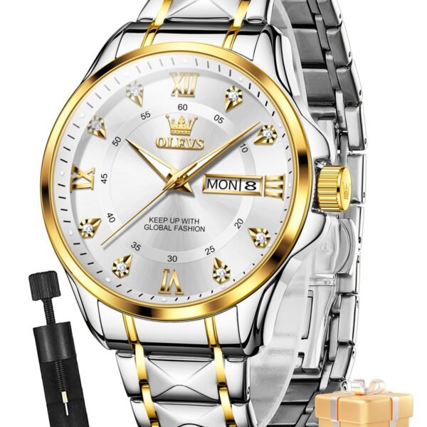 OLEVS Watches for Men Fashion Diamond Analog Quartz Men's Easy Reader Watch Stainsteel Steel Date Waterproof Luminous Business Watch