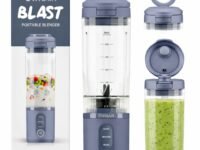 OWNAIR Portable Personal Smoothie Blender for Juices, 240W USB-Rechargeable, 470ml Tritan BPA-Free Sipper Jar, 6000mAh Battery, for Shakes & Baby Food (Blue)