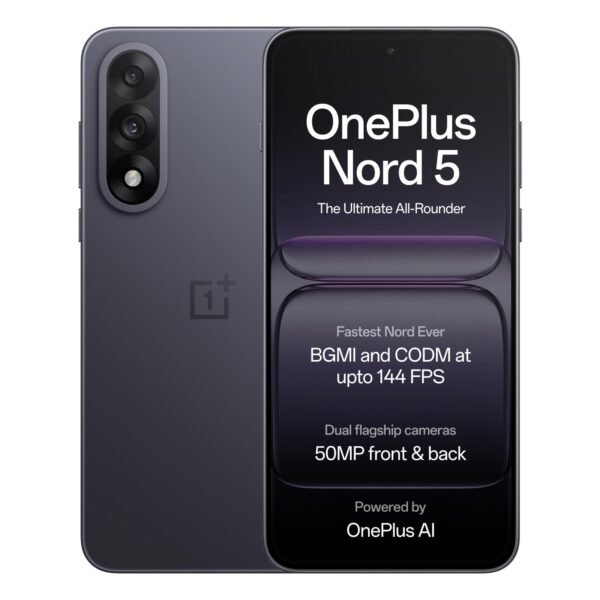 OnePlus Nord 5 | Snapdragon 8s Gen 3 | Stable 144FPS Gaming | Dual 50MP Flagship Camera | Powered by OnePlus AI | 8GB + 256GB | Phantom Grey