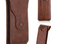 PULOKA -Multifunctional Phone Pouch - Vegan Leather - Portable Travel Holster Bag with Waist Belt - Carry Phones Upto 6", Cards, Cash - for Outdoor Sports, Hiking, Cycling, Travelling - Brown