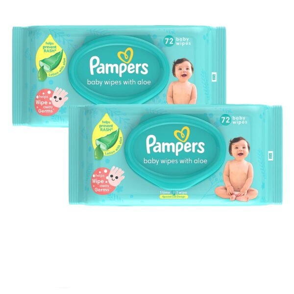 Pampers Baby Gentle Wet Wipes with Lid 144 Count (72 X Pack of 2) | with Aloe Vera and Vitamin E | 97% Pure Water | Paraben free | Combo Pack