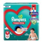 Pampers Happy Sleep Pant Style Baby Diapers, Medium (M), 48 Count, 1 Pampers = 1 Night Sleep, with Anti Rash Shield, 7-12 Kg Diapers