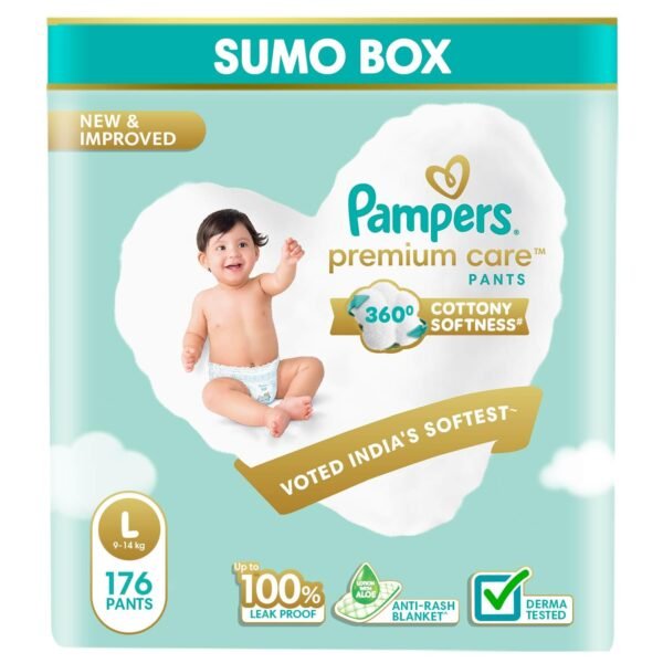Pampers Premium Care | Pant Style, Large Size, 176 Count | 360 Cotton Softness Diaper |Anti Rash Diaper with Aloe Vera and 100% Leak Proof Protection | (88 Count, Pack of 2)