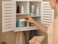 Peelorange Wall Mounted PVC Waterproof Bathroom Storage | Storage Organiser | Bathroom Shelves Wall Mounted | Bathroom Accessories (8 Inches Depth) (Number of Shelves - 5, White)