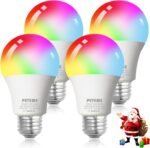 Peteme Smart WiFi Alexa Light Bulb, Led RGB Color Changing Bulbs, Compatible with Alexa, Siri, Echo, Google Home (No Hub Required), E26 A19 60W Multicolor (4 Pack)…