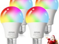 Peteme Smart WiFi Alexa Light Bulb, Led RGB Color Changing Bulbs, Compatible with Alexa, Siri, Echo, Google Home (No Hub Required), E26 A19 60W Multicolor (4 Pack)…