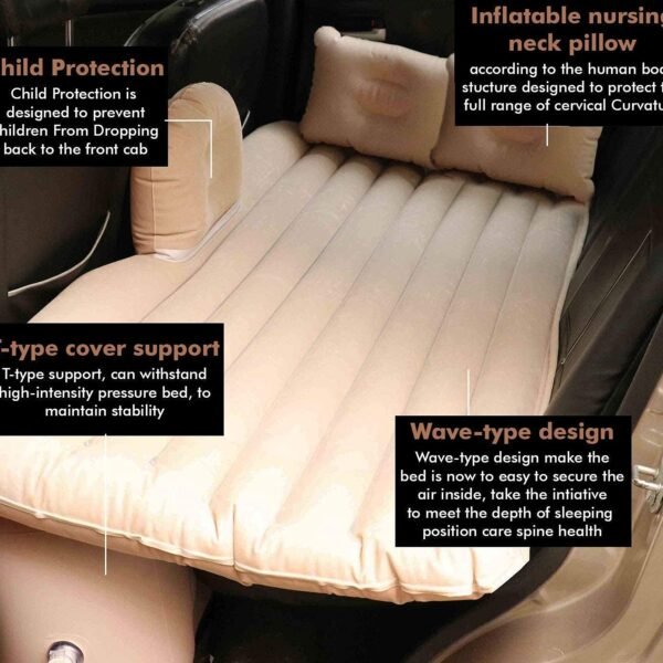 Piercell® Car Bed Air Sofa with Two Inflatable Pillow for Car Back Seat Fits Most Car Models SUV,Mpv,Truck,Minivan Car Bed Mattress with Two Air Pillows, Car Air Pump (Cream)