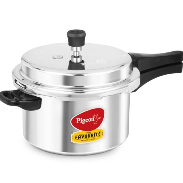 Pigeon By Stovekraft Favourite Induction Base Aluminium Pressure Cooker with Outer Lid, 5 Litres, Silver