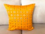 Pilovilo Brocade Set of 2 Yellow Traditional Silk Cushion Covers Festive Size 16"x16" with Silk Back (Yellow Bandhani, Set of 2, Regular Size)