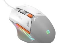 Portronics Vader Wired Gaming Mouse with 6 Buttons, Thumb Support, Adjustable DPI (6400 Max), RGB Light Effects, Ergonomic Design, 1.5 m Long USB Cable for Laptop & PC (Grey)