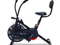 PowerMax Fitness BU-201 Dual Action Air Bike/Exercise Bike for Home |Gym Cycle for Workout With Adjustable Cushioned Seat | Non-Slip Pedals | Moving Handles Black Gym Bike, Max user weight 120 KG