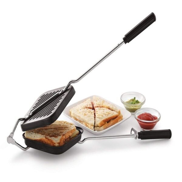 Premium Non-Stick Grill Sandwich Toaster-Make Delicious Sandwiches In Minutes|Long-Lasting Double-Coating Non-Stick Layer|Sandwich Griller And Toaster|Easy-To-Use & Durable|Black, 1000 Watts