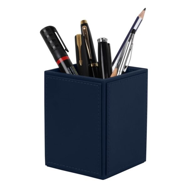 Premium Vegan Leather Pen Holder for Desk & Study Table Accessory | Marker/Pencil Stand for Student | Stationery Organizer for Office Table & Home | 6mm Thickness with MDF Core | Blue