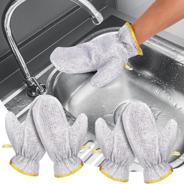 QUIQSHIPP Latex [2 Pcs Wire Dishwashing Gloves, Kitchen Cleaning Household Tools, Heat Insulation Anti-Hot Waterproof & Durable Reusable Gloves For Washing Dishes, 2 Pieces