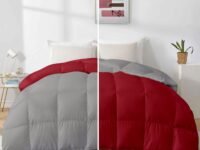 Razzai 500 GSM Winter Comforter Premium Collection Quilted Revesible Comforter (90" x 90" Inches/228cm x 228cm) - Queen Size Comforters |Silver/Burgundy| TC - 400