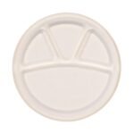 SANWALSA [11.5 inch, 4-Compartment, 20 Count, Round, White Disposable Bagasse Paper Plates | Eco-Friendly Sugarcane Plates for Wedding, Party, Picnic & Events