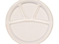 SANWALSA [11.5 inch, 4-Compartment, 20 Count, Round, White Disposable Bagasse Paper Plates | Eco-Friendly Sugarcane Plates for Wedding, Party, Picnic & Events