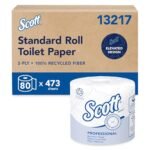 SCOTT PROFESSIONAL 100% Recycled Fiber Bulk Toilet Paper, 2-Ply, White, 80 Rolls / Case, 506 Sheets / Roll