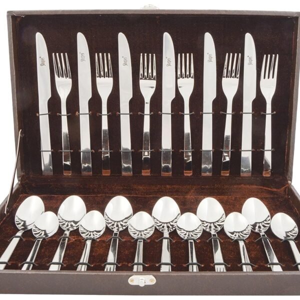 SHAPES Captain Premium Silver Stainless Steel Cutlery Set - 24 Pieces with Gift Box| Rust-Resistant, Dishwasher Safe, Elegant Design | Ideal for Home and Restaurant