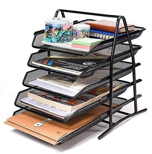 SOLDTRUE 5 Tier Mesh Metal Desk Organiser File Rack | Letter Tray A4 Papers Documents Holder Desk Organizer for Office (1 Pcs.)