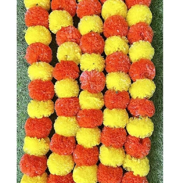 SPHINX Artificial Marigold Flower Garlands–Fluffy Marigold Strings for Diwali,Pooja,Wedding,Festival,Housewarming,Home,Mandir,Wall,Door,Home Decor–Reusable Trousseau Gift - Yellow &Dark Orange,5 Pcs