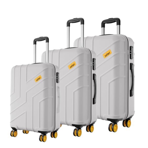 Safari Stratos 8 Wheels Set of 3 Trolley Bags, Hard Case Polycarbonate, 360º Wheeling Carry on & Check-in Luggage for Men & Women, Suitcase for Travel, Trolley Bags for Travel, Cloud Grey