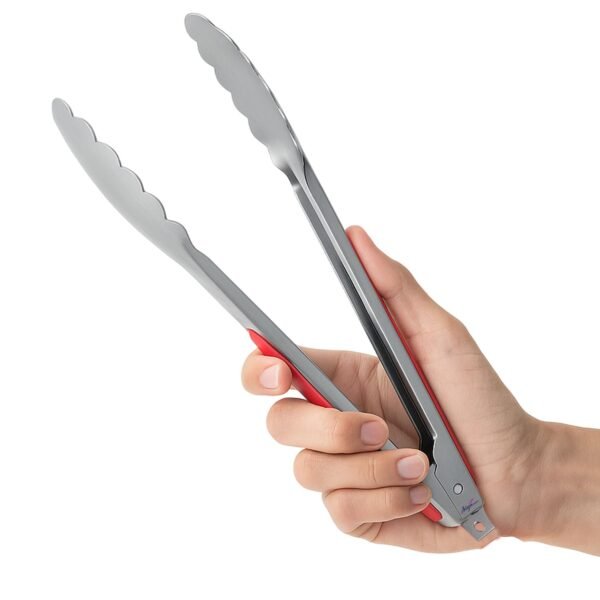 Signamio SS Food Grade Tongs for Kitchen for Frying - Premium Stainless Steel Tongs, Ideal Tong for Cooking, Grilling, and Serving, Heat Resistant and Non-Stick Kitchen Tool