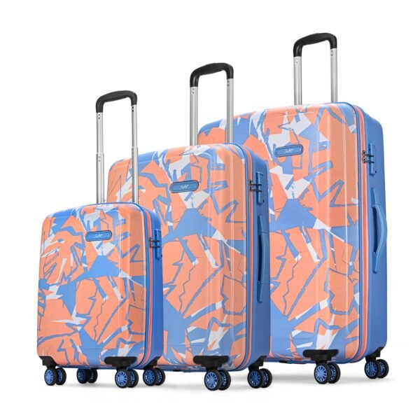 Skybags Lush Set of 3 Hard Luggage (Cabin+Medium+Large) | Printed Luggage Trolley with 8 Wheels and TSA Lock | Pink-Blue | Unisex