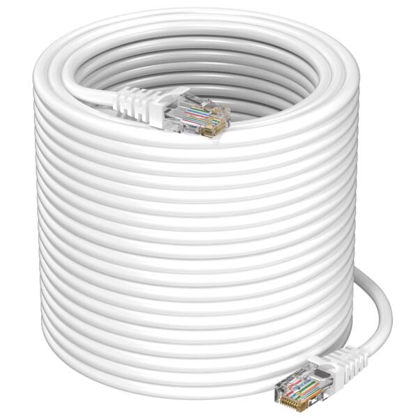 Sounce Cat6 Ethernet Cable, 50 Meter | High Speed 550MHz / 10 Gigabit UTP LAN Cable | RJ45 Network Patch Cord for Modem, Router, TV, PC, Gaming Console, Printer, NAS & More – White