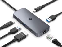 Spigen 6-in-1 Type-C Hub with Multi Port (1 x USB-C 100W, 1 x USB-C, 2 x USB-A (USB 3.1 Gen 2, Upto 10Gbps), 1 x HDMI(8K, 60Hz), 1 x Ethernet Port for Tablet, Laptop and MacBook etc.) - Dark Silver