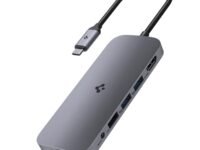 Spigen 9-in-1 Type-C Hub with Multi Port (100W PD 3.0 4K 30Hz HDMI 5Gbps USB-C, 2 x USB-A Data Ethernet Port, Audio Jack, microSD/SD Card Reader for MacBook Pro/Air M1 M2 PlayStation) - Dark Silver