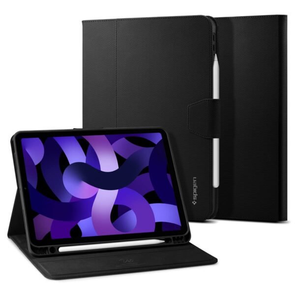 Spigen Liquid Air Folio for iPad Air 11 inch M3/M2 (2025/2024) Case, iPad Air 10.9inch 5th/4th Gen (2022/2020) Full Cover Folio Case with Built in Pencil Holder, Trifold Stand - Black