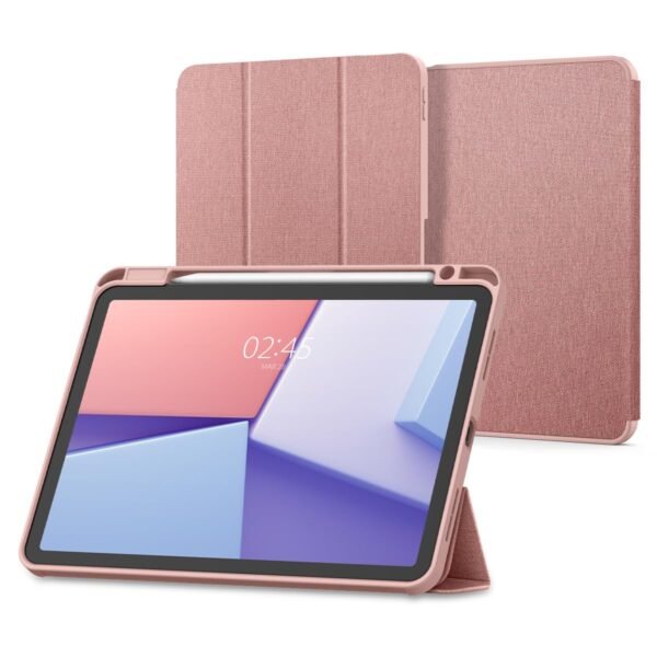 Spigen Urban Fit for iPad Air 11 inch M3/M2 (2025/2024), iPad Air 10.9inch 5th/4th Gen (2022/2020) Full Cover Folio Case with Built in Pencil Holder, Trifold Stand - Rose Gold