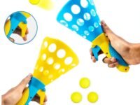 Storio Click and Catch Twin Ball Launcher Game with 3 Balls Indoor Outdoor Toy Set, Pop & Catch Ball Play Fun Boys & Girls - Multicolor
