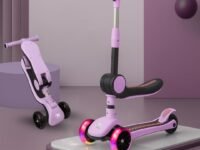 Storio Drago 2-in-1 Skate Scooter for Kids, 3 Wheel Foldable Kids Runner with Handle, Stand and Seat Functionality, LED PU Wheels | for 3-10 Years - Pink