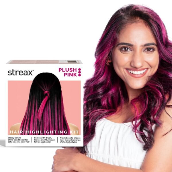 Streax Hair Colour Highlight Kit | Pink Hair Colour, Plush Pink - Pack of 1 | Enriched With Walnut & Argan Oil | For Women | Rich, Vibrant, Easy to Use, DIY Application