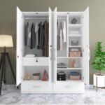 Studio Kook Amari 3 Drawer Engineered Wood 4 Door Wardrobe (Matte Finish, Moonshine White)