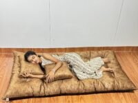 Sweat Leather 3-Person Sofa Mattress For Balcony Travel And Bunk Seat Size (L 183 X W 95 X H 10 Cm) Caramel Brown