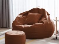 Swiner 4XL Bean Bag with Footrest and Cushion Ready to Use with Filled Beans Bean Bag Chair for Comfortable and Cozy Seating (Faux Leather) (XXXXL, Tan)