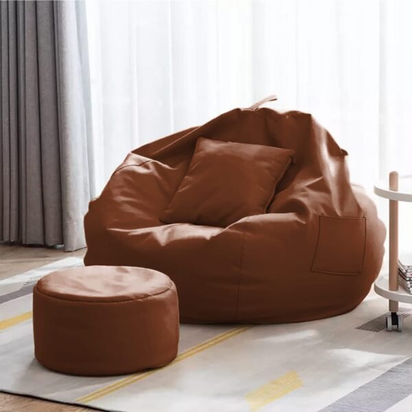 Swiner 4XL Bean Bag with Footrest and Cushion Ready to Use with Filled Beans Bean Bag Chair for Comfortable and Cozy Seating (Faux Leather) (XXXXL, Tan)