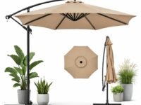 THESHELTERS - Sidepole Round Outdoor Garden Umbrella with stand (Heavy Base) - Sun Shade, Large Size Outdoor Patio Umbrella for Restaurants, Poolsides | Big size outdoor Balcony