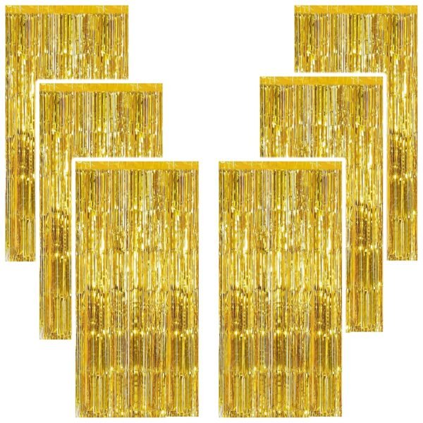 TOYXE Golden Foil Fringe Tinsel Curtains Pack of 6 for Photo Backdrop, Birthday, Anniversary, Welcome Baby, Valentine’s Day & Party Decorations
