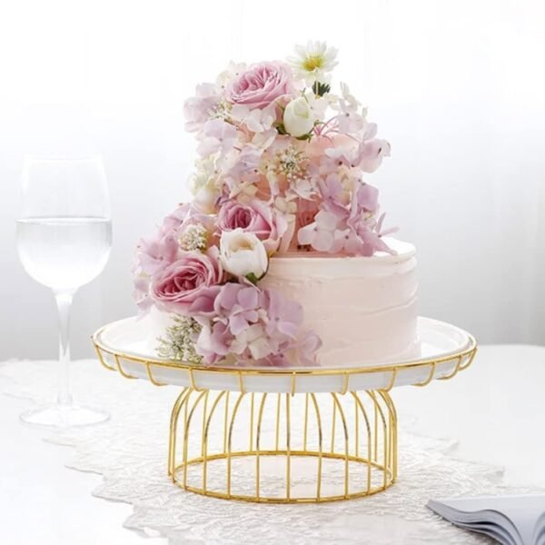 TS Handicrafts Delight World Cake Stand With Dome,Home Round Snack Holder Metal Chassis Decorated Ceramic Breadboard Cake Tray Glass Salad Donut ,Multifunctional Serving Platter (White,8")