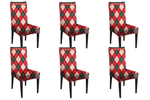The Furnishing Tree Premium 8-Seater Dining Table Cover with Matching Chair Covers - Festive Red Green Plaid Pattern - Table Cover Dimension WxL- in Cms: (150x275), in Inches: (59x108)