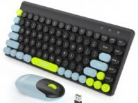 Tizum 2.4 GHz Retro Wireless Keyboard & Optical Mouse Combo with 2-in-1 Nano Receiver, Power Saving Auto-Sleep, Typewriter Inspired Round Keycaps Design, 86 Keys, 1000-DPI for MAC Windows iOS Android