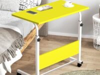 Torche Ironwood Multipurpose Height Adjustable Movable Table for Computer & Laptop Table with Wheels (Small-Yellow)