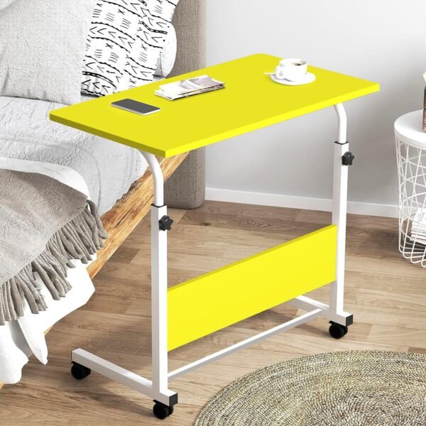 Torche Ironwood Multipurpose Height Adjustable Movable Table for Computer & Laptop Table with Wheels (Small-Yellow)