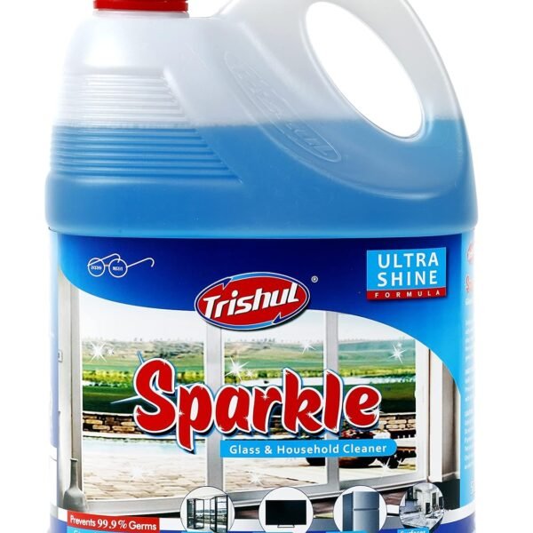 Trishul Sparkle Glass Cleaner | Mirror Cleaner | Glass Polish | Pro Glass & Multi-Surface Cleaner & Disinfectant | Sparkling Glass Wipe | 5 Ltr