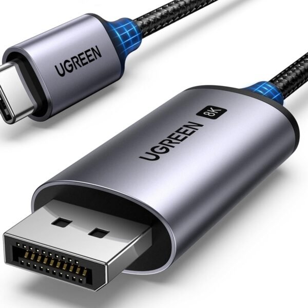 UGREEN 8K@60Hz Unidirectional USB C to DisplayPort 1.4 Cable 1M 4K 240Hz Type C Thunderbolt 4/3 to Dp Cord 32.4Gbps Compatible with iPhone 16/15, MacBook Pro/Air, iPad, Mac Mini, Galaxy, XPS